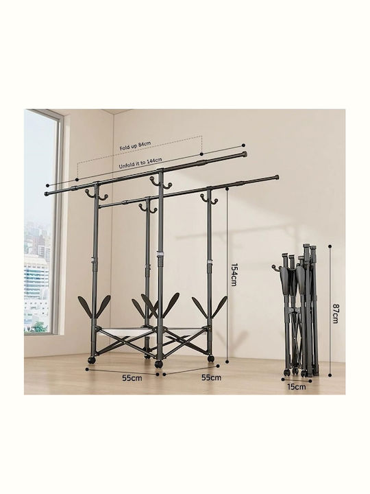 Floor Clothes Drying Rack Metallic with Wheels