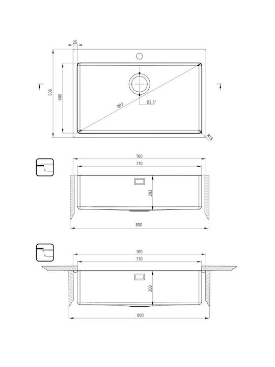 Deante ZPO 010C Undermount Kitchen Sink Inox Brushed 76x50cm Gray