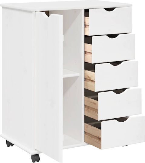 Bedroom Chest of Drawers Made of Solid Wood with 5 Drawers White 63.5x39x79cm