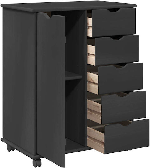 Bedroom Chest of Drawers Made of Solid Wood with 5 Drawers Gray 63.5x39x79cm