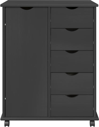 Bedroom Chest of Drawers Made of Solid Wood with 5 Drawers Gray 63.5x39x79cm