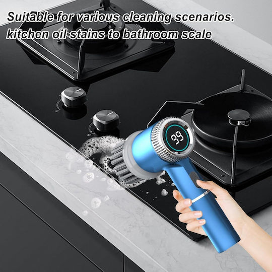 Perie Electrică Curățare Diverse Suprafețe Zola 5 Capete Incluse Afișaj Lcd Încărcare Usb Plastic Impermeabil Albastră