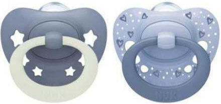 Nuk First Choice Classic Day & Night Pacifiers Silicone Night with Case Blue for 6-18 months 2pcs