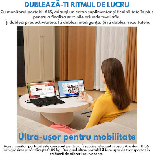 Qova Arzopa A1S IPS HDR Monitor Portabil 14" FHD 1920x1080 cu Timp de Răspuns 25ms GTG