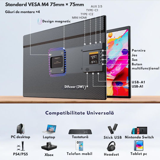 Qova IPS Monitor Portabil 23.8" FHD 1920x1080