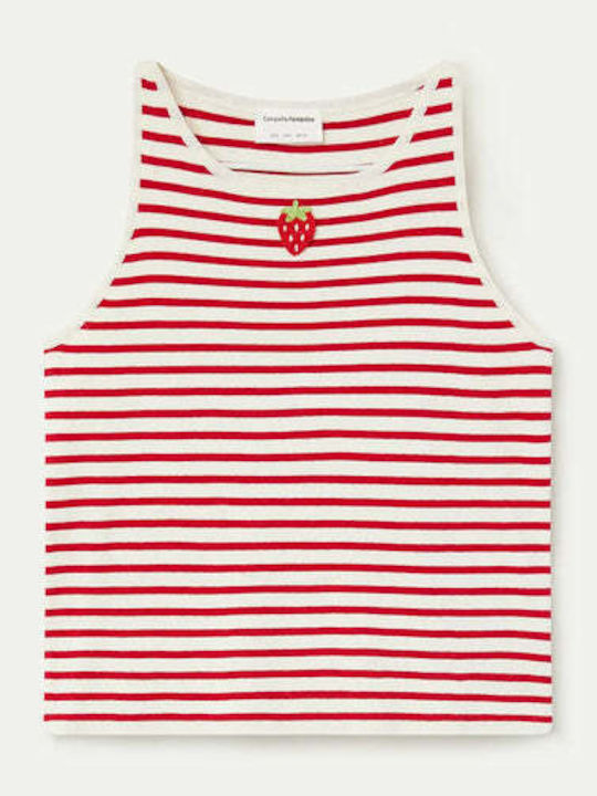 Γυναικείο Αμάνικο Πουλόβερ Ριγέ White-red