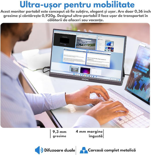 Qova Arzopa A1 Max IPS HDR Monitor Portabil 17.3" FHD 1920x1080 Gri