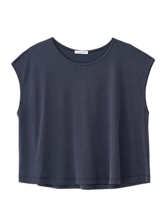 Women's Crop Top Short Sleeve Dark Blue