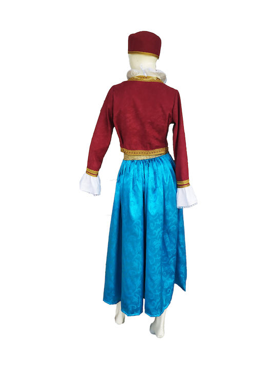 Adults Traditional Costume Amalia with Porphyra with Shirt with 3 Rows Necklace with 45 Coins
