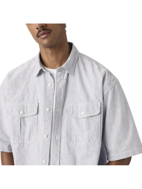 Short Sleeve Cotton Shirt Regular Fit Striped Black & White