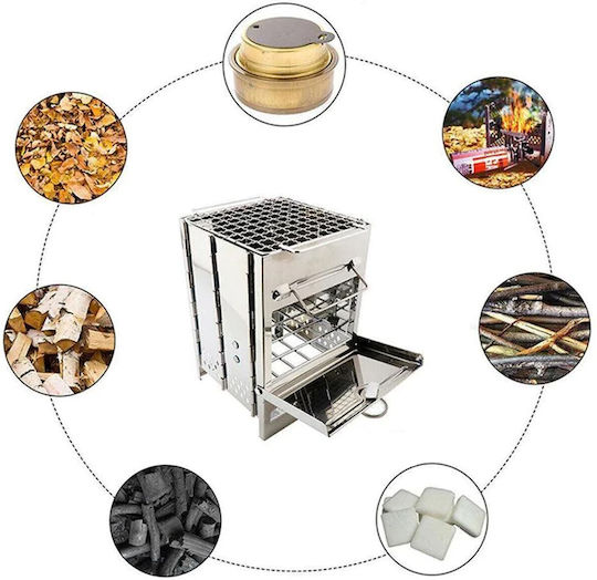 Grătar cu Cărbune Portabil din Inox 14x14cm