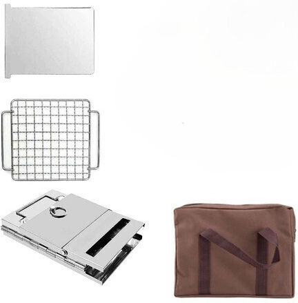 Grătar cu Cărbune Portabil din Inox 14x14cm