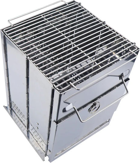 Grătar cu Cărbune Portabil din Inox 14x14cm