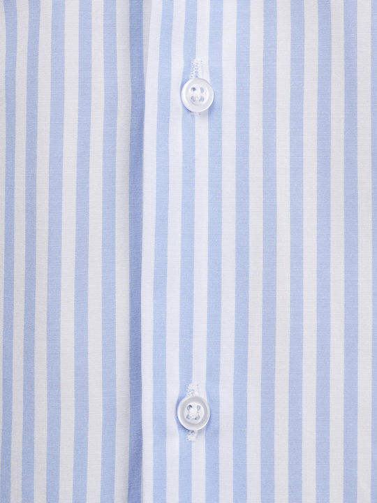 Long Sleeve Shirt Narrow Fit Striped Light Blue