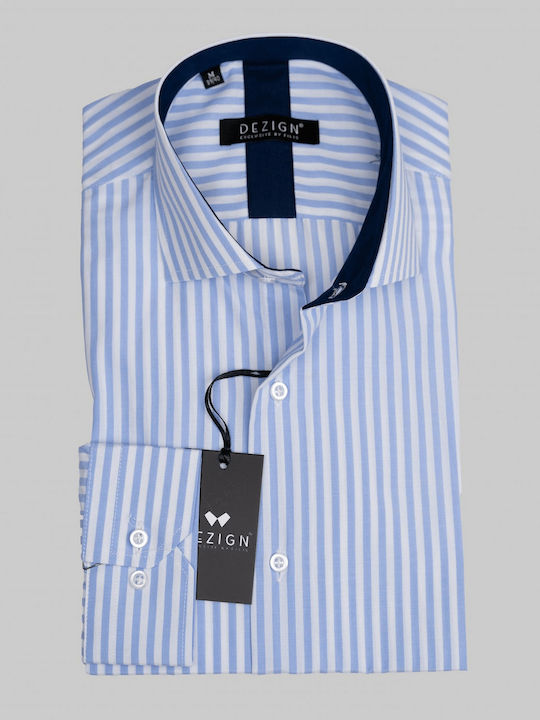 Long Sleeve Shirt Narrow Fit Striped Light Blue