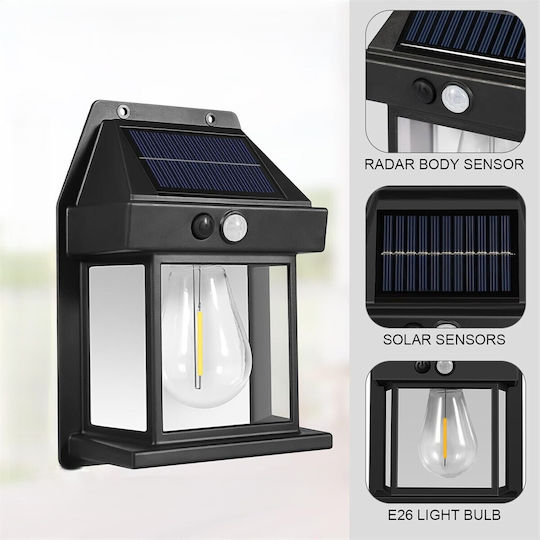 Lampa Lampa Solară Alb Cald cu Senzor de Mișcare și Fotocelul IP65 17x12x5.8cm