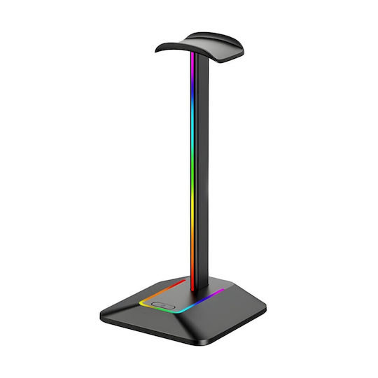 Suport Pentru Căști On-ear Iluminare LED RGB Zola Multifuncțional 2 Porturi USB 2.0 Încorporate Cablu Alimentare Aluminiu Plastic 12.3 X 10.3 X 26.7 Cm Negru