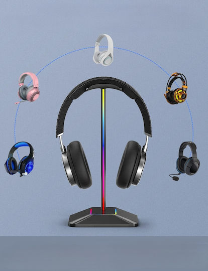 Suport Pentru Căști On-ear Iluminare LED RGB Zola Multifuncțional 2 Porturi USB 2.0 Încorporate Cablu Alimentare Aluminiu Plastic 12.3 X 10.3 X 26.7 Cm Negru