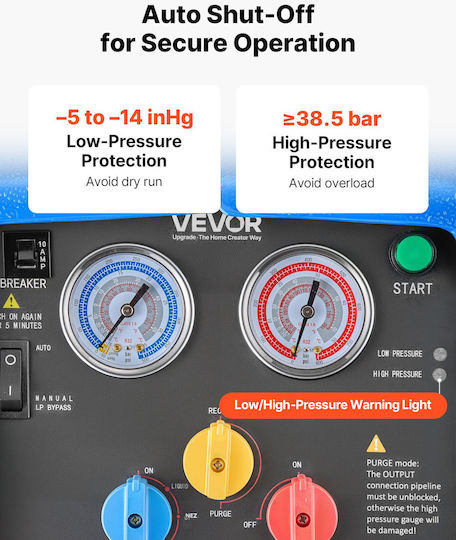 Vevor Portable Refrigerant Recovery Machine 3/4 Hp 220v 50hz Single Cylinder Ac Recovery Machine Liquid Vapor Refrigerant 1450 Rpm Recycling Unit Hvac Automotive & Household Air Conditioning Lmhsjbxsysdjt9pfp001v2