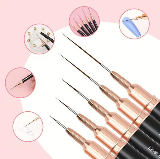 Set 5 Manicure Pedicure Brushes Zola Plastic Soft Bristles Creating Precise Designs Different Sizes Black