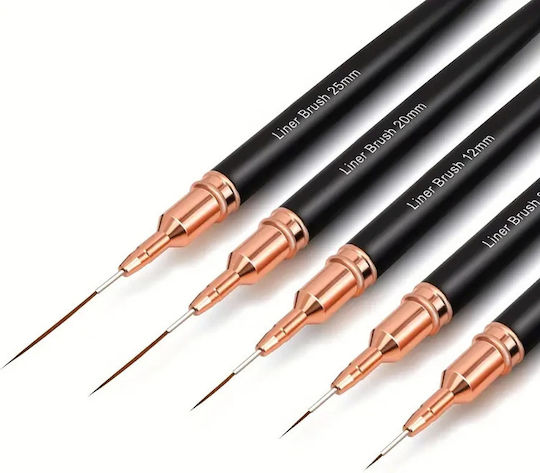 Set 5 Manicure Pedicure Brushes Zola Plastic Soft Bristles Creating Precise Designs Different Sizes Black