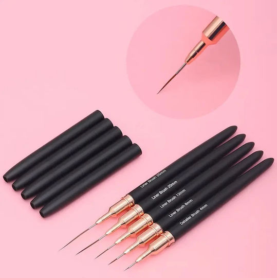 Set 5 Manicure Pedicure Brushes Zola Plastic Soft Bristles Creating Precise Designs Different Sizes Black