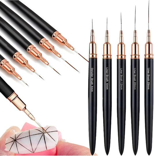 Set 5 Manicure Pedicure Brushes Zola Plastic Soft Bristles Creating Precise Designs Different Sizes Black