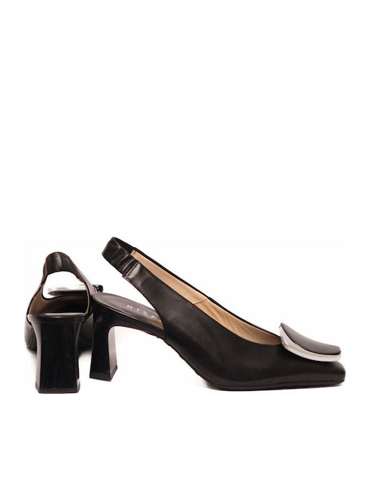Leder Pumps mit Chunky Mittelhohem Absatz Schwarz