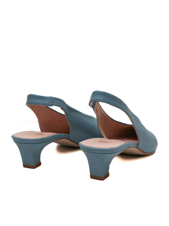 Leather Heels with Strap & Low Heel Light Blue