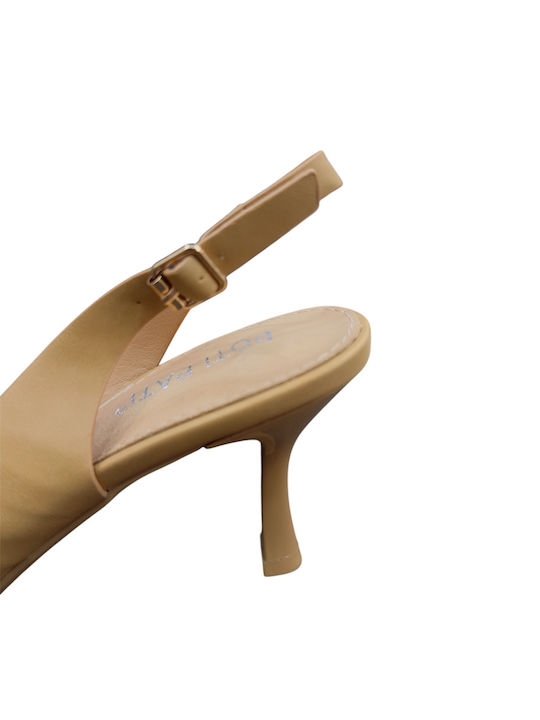 Pointed Toe Heels with Strap & Mid Heel Beige