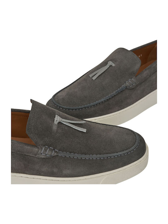 Leather Men's Loafers in Gray Colour