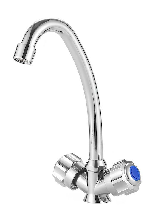 Avizar Precise Rotary Faucet Hot Cold Water Dual Controls Silver
