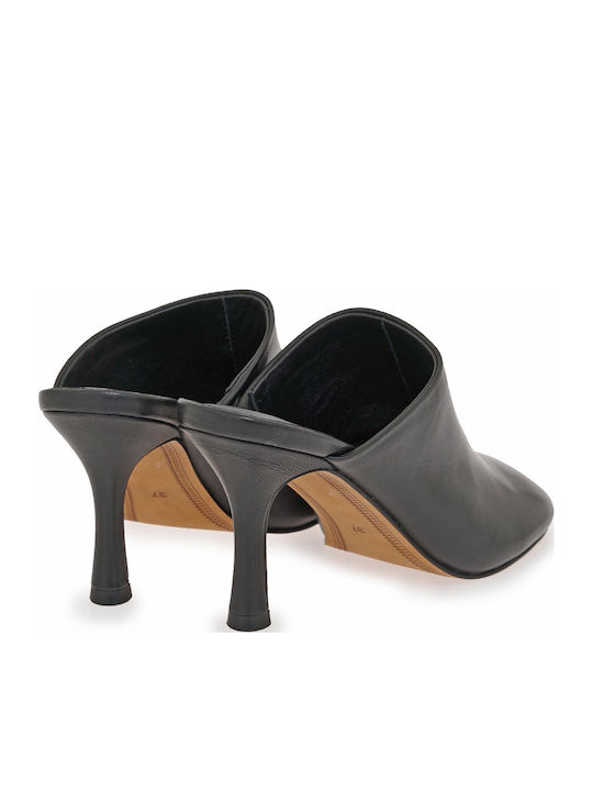 Leather Mules With High Heel In Black Colour