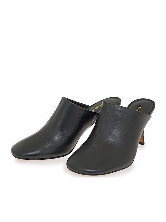 Leather Mules With High Heel In Black Colour
