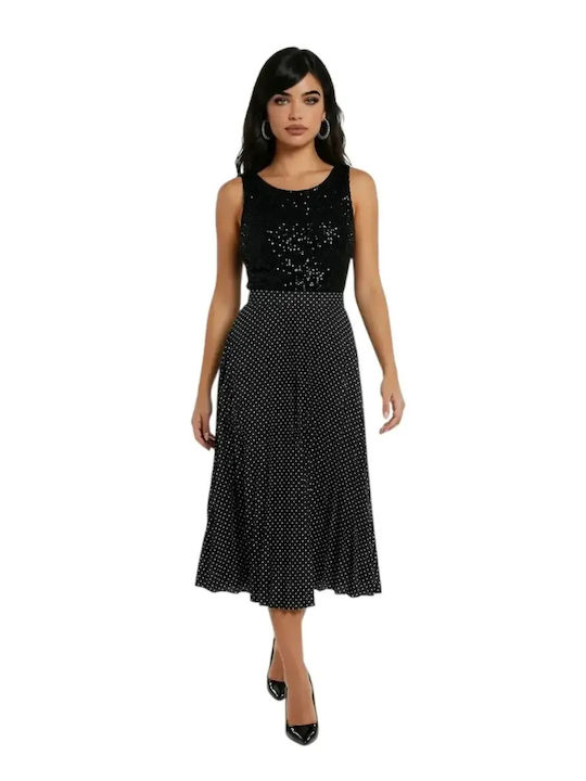 Plissierte Damenrock Polka Dot Schwarz