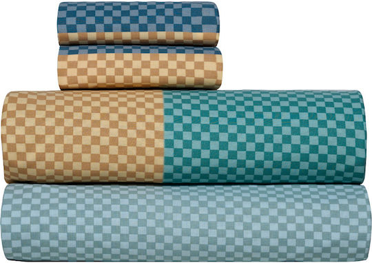 Kentia Tetra Set Bed Sheets Single 160x270cm Turquoise 3 Pieces