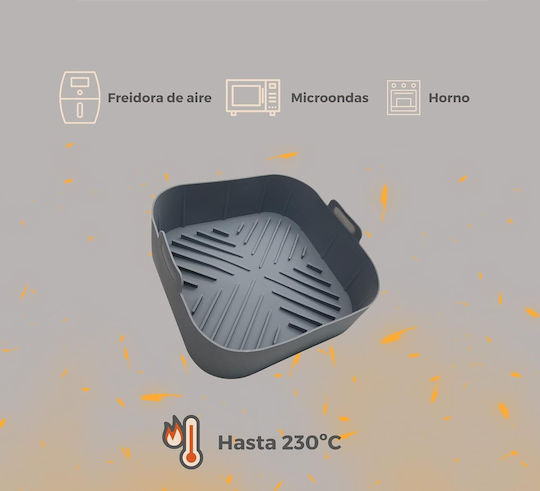 Formă Din Silicon Pentru Air Fryer Cuptor 20 X 20 X 6.5 Cm Mânere Antiaderentă Reutilizabilă Capacitate 1.5l Gri