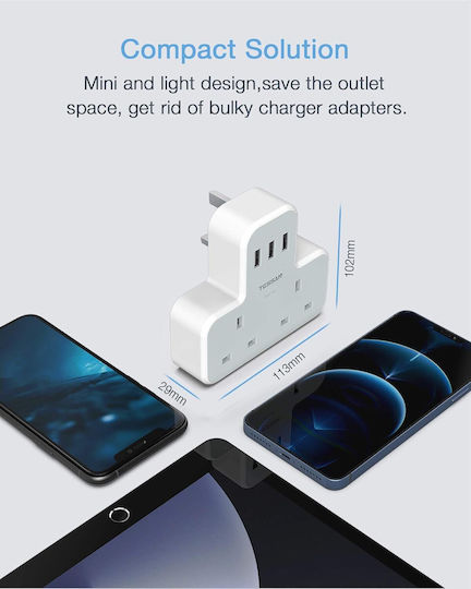 Tessan Πολύπριζο 5 Θέσεων με 2 USB-A και USB-C