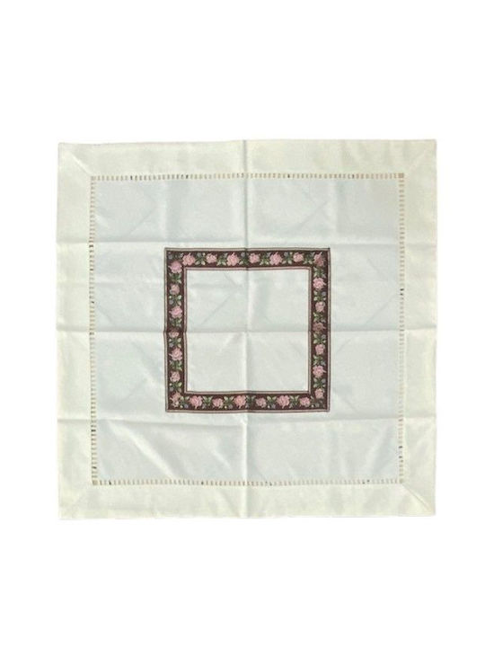Kariert Tischdecke mit Stickerei Ecru 85x85cm