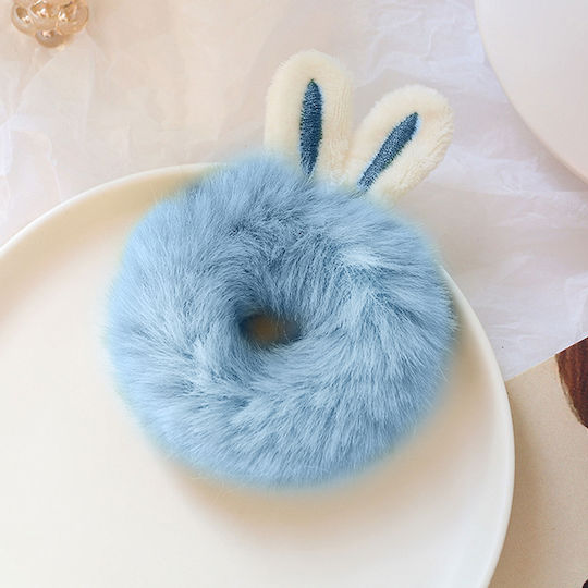 Avizar Klassischer Samt Scrunchy Flauschiges Haar Blau Kaninchenohren Blau