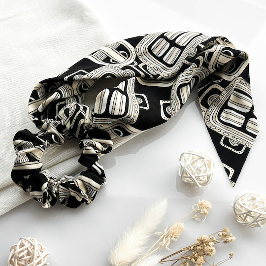 Avizar Scrunchie Long Scarf Hair In Printed Satin Chevron Graphic Beige Beige