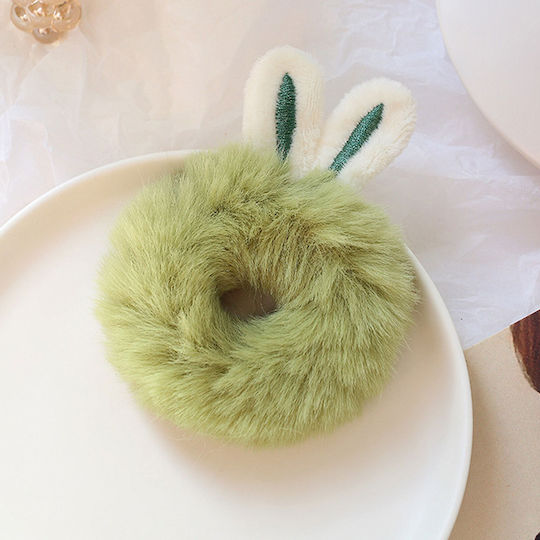 Avizar Scrunchie Clasic Pufos Pentru Păr Verde Urechi De Iepure Verzi