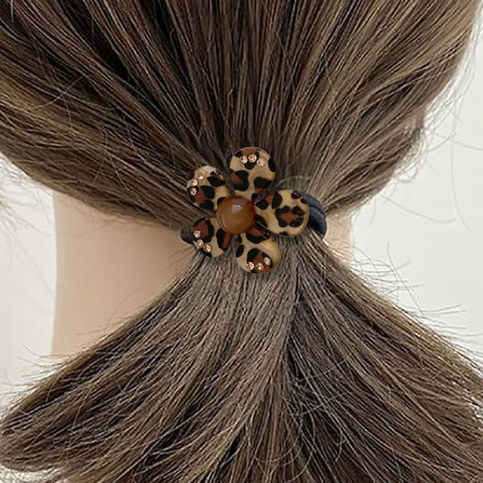 Avizar Casual Elastic Nacreous Flower Hair Contemporary Leopard Pattern Brown Beige