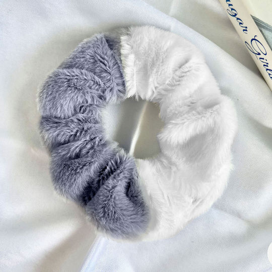 Avizar Lint Scrunchie Hair In Minky Fluffy Duo Cozy Gray White Grey