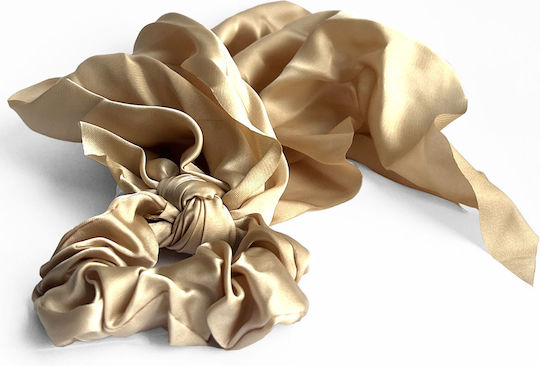 Avizar Scrunchie Long Scarf Hair In Satin Double Knot Flying Beige Beige