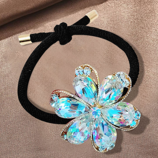 Avizar Casual Haargummis Weiß Verfeinert Rhinestone Glänzende Blumen Haargummi Weiß