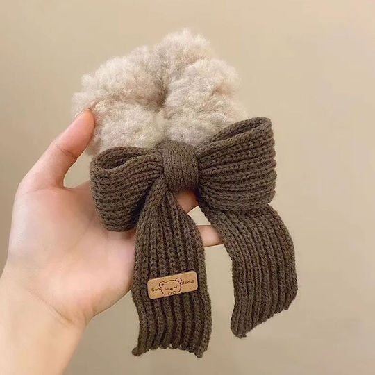 Avizar Scrunchie Duveteux Elastic Pentru Păr Din Blană Tricotată Călduros Kaki