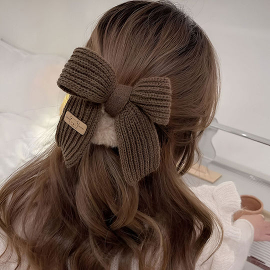 Avizar Scrunchie Duveteux Elastic Pentru Păr Din Blană Tricotată Călduros Kaki