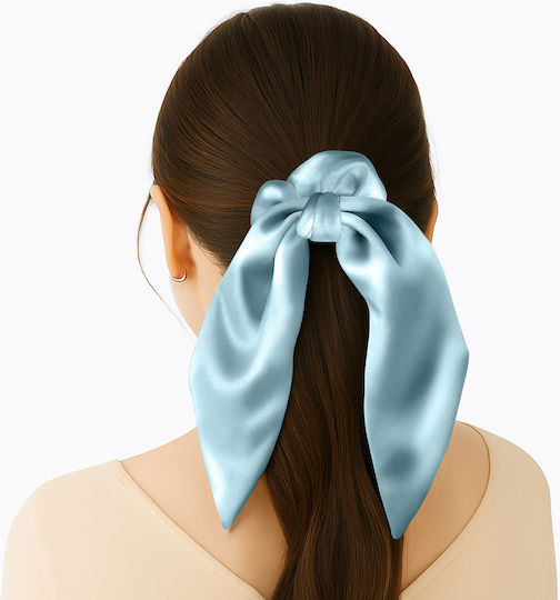 Avizar Scrunchie Short Scarf Hair In Satin Butterfly Elegant Blue Light Blue