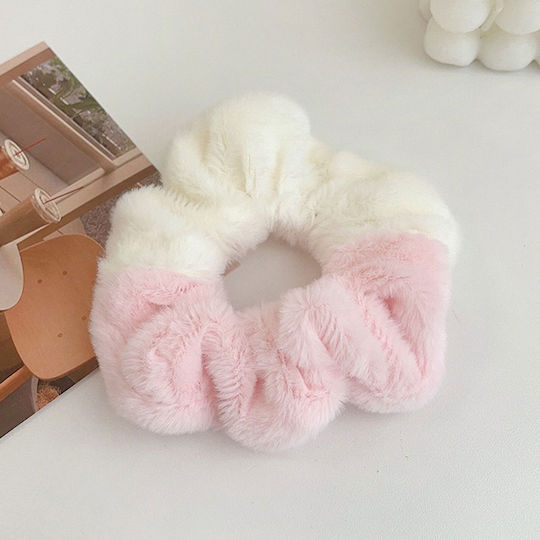 Avizar Ластик За Коса Scrunchie От Минки Плюш Двоен Мек Розово Бяло Бяло Розово